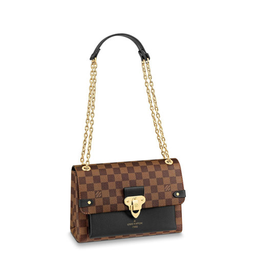 Louis Vuitton/路易威登 經典款VAVIN系列 女士小號烏木色棋盤格帆布飾黑色皮革細節金扣金鏈翻蓋開合單肩斜跨鏈條包N40108