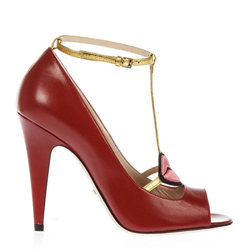 GUCCI/古馳 皮質紅唇一字帶魚嘴高跟涼鞋高跟鞋 431027CQXH06479 女鞋