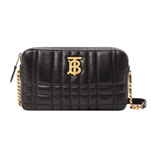 BURBERRY/博柏利 22新款 Lola系列 女士小號黑色絎縫小羊皮拉鏈開合金色金屬拋光配件小羊皮表帶配金色調節鏈條單肩斜挎相機包80608941