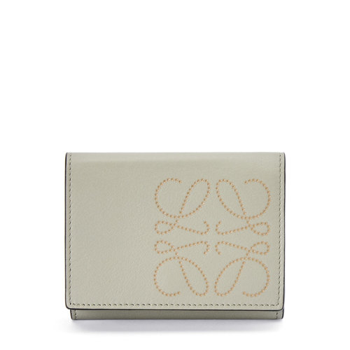 LOEWE/羅意威 20  Brand系列 女士淺綠色/深金色經典小牛皮徽標三折卡包0010593820