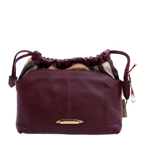 BURBERRY/博柏利 女士深紅色抽帶牛皮手拿包收納包女包 3938649