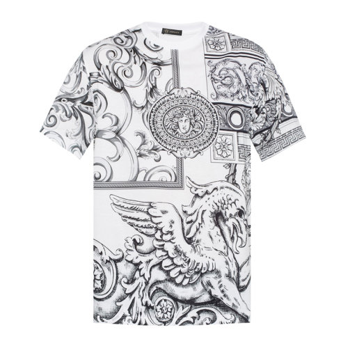 VERSACE/范思哲 男士白色棉質經典巴洛克圖案印花圓領短袖上衣T恤 A79332-A228682-A701