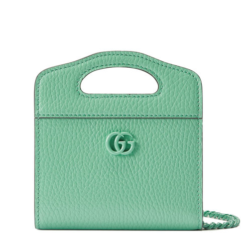 GUCCI/古馳 22春夏新款GG Marmont系列 女士薄荷綠皮革同色系樹脂雙G點綴手提式錢包卡包?70107417WFF3451