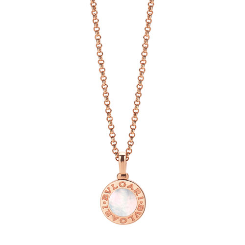 BVLGARI/寶格麗  18K金玫瑰金鑲嵌白色珍珠母貝圓形吊墜項鏈358376