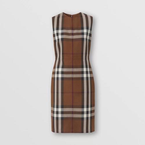  BURBERRY 22年秋冬 女士 無袖格紋棉毛混紡提花連衣裙 80607611