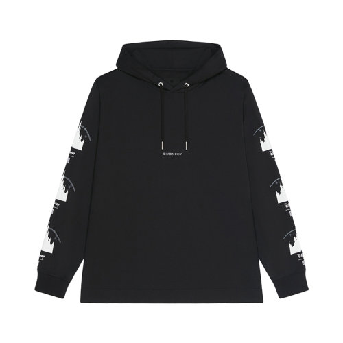Givenchy/紀梵希 22年秋冬新款 迪士尼聯名系列 男女同款黑色純棉城堡圖案印花連帽衫衛衣BM71EZ3Y6B-001