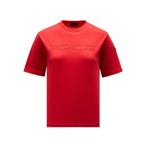 Moncler/蒙克萊 22年秋冬新款 女士真紅色純棉刺繡標志短袖T恤H20938C00017829H8463