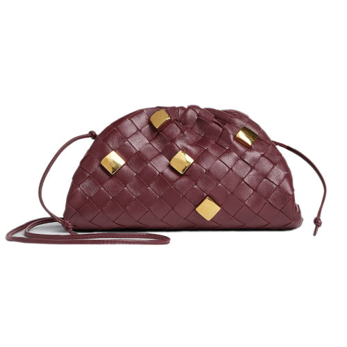 Bottega Veneta/葆蝶家 22新款 女士迷你巴羅洛紫色羔羊皮編織皮革黃銅飾面金屬裝飾磁扣開合單肩斜挎包717317V2FX12250
