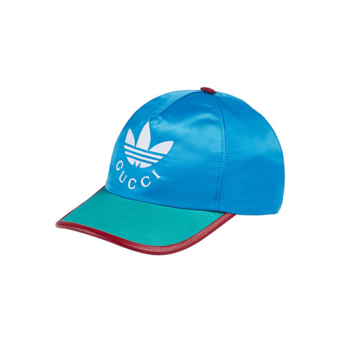GUCCI/古馳 22年秋冬新款 adidas聯(lián)名系列 男女同款藍(lán)色錦綸絲緞Logo印花棒球帽鴨舌帽?7038254HAQD4967