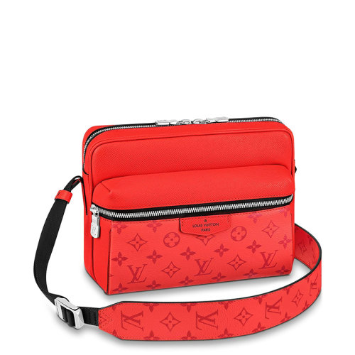 Louis Vuitton/路易威登 22春夏新款OUTDOOR系列 男士紅色老花帆布配皮牛皮革滾邊銀扣拉鏈開合單肩斜挎郵差包M30821