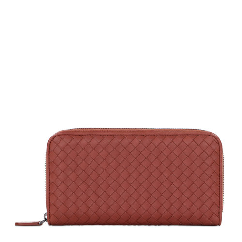 Bottega Veneta/葆蝶家 女士黑色羊皮手工編織全拉鏈式中號長款錢夾錢包手拿包女包 302357-V001N-1000