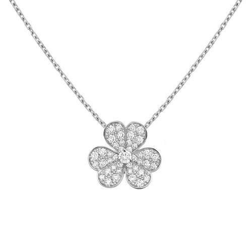 Van Cleef & Arpels/梵克雅寶 經典Frivole系列 18k金白金鑲嵌鉆石滿鉆三瓣花朵小號吊墜項鏈VCARD31800