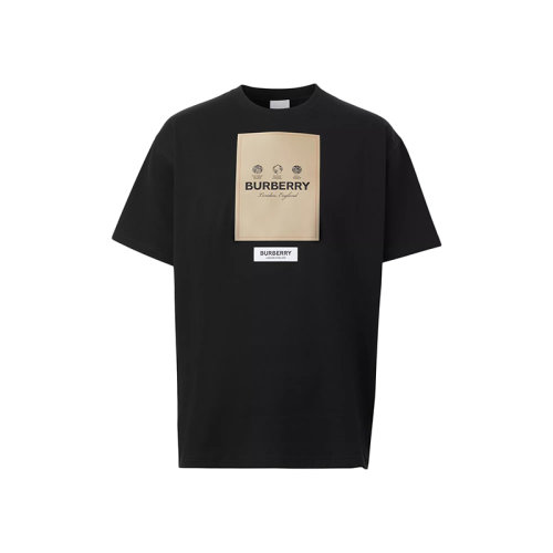 BURBERRY/博柏利 22年秋冬新款 男士黑色純棉標簽貼花短袖T恤衫80570991