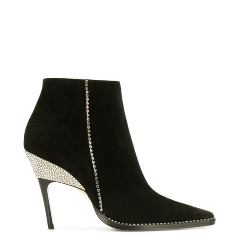 Jimmy Choo/周仰杰  女士黑色皮質(zhì)經(jīng)典時(shí)尚水鉆裝飾秋冬高跟鞋 BRECKEN 100URMBLACK