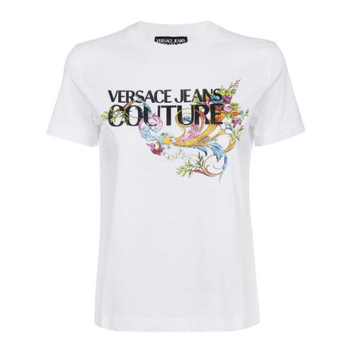 VERSACE JEANS/范思哲牛仔 女士純色棉質(zhì)經(jīng)典字母徽標印花裝飾圓領短袖上衣T恤 B2HWA7KA-30457 多色可選