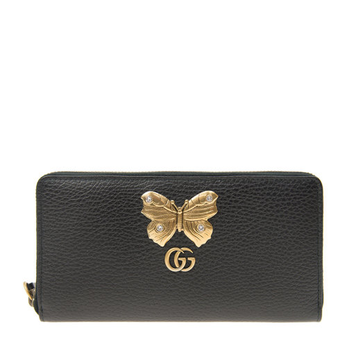 GUCCI/古馳 女士純色皮革經(jīng)典雙G字母徽標(biāo)金屬蝴蝶裝飾全拉鏈?zhǔn)介L(zhǎng)款錢(qián)夾錢(qián)包手拿包女包 499363-CAOGT 多色可選