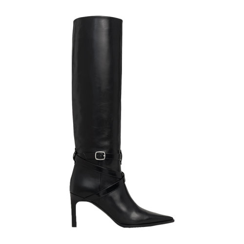 CELINE/賽琳 22年秋冬新款 女士黑色小牛皮飾有皮革表帶尖頭高筒靴351363314C.38NO