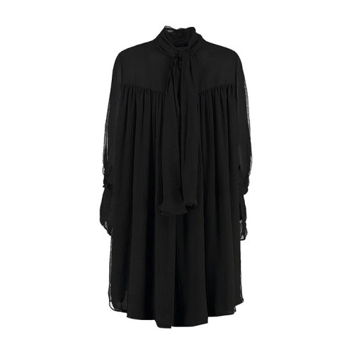 Alexander McQueen/亞歷山大麥昆  女裝 女士黑色真絲時尚休閑連衣裙 491364QJB061000