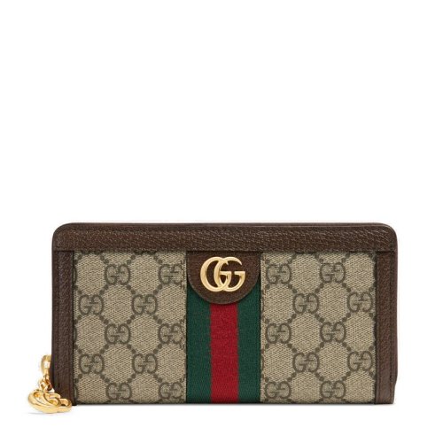 GUCCI/古馳 Ophidia女士棕色帆布雙G拉鏈長款錢包523154 96IWG 8745