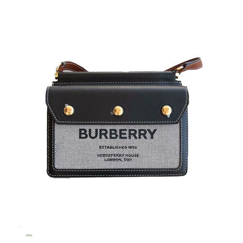 Burberry 博柏利  Title帆布拼接牛皮雙面斜挎包