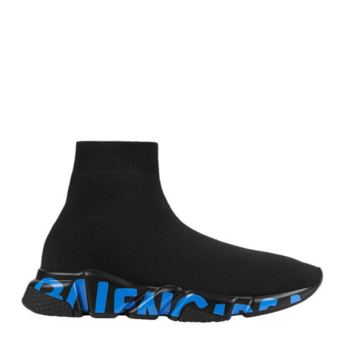 Balenciaga/巴黎世家Speed系列男士黑色針織鞋底藍(lán)色字母徽標(biāo)印花高幫休閑鞋運(yùn)動鞋平底鞋襪子鞋男鞋 645334-W2DB7-1140