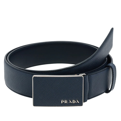 PRADA/普拉達  男士海軍藍色摩洛哥皮革和金屬扣覆蓋腰帶35毫米2CM188_053_F0216
