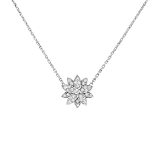 Van Cleef & Arpels/梵克雅寶 經典Lotus系列 18k金白金鑲鉆滿鉆蓮花小號吊墜VCARO6P600