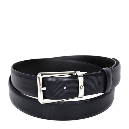 MontBlanc/萬寶龍 男士經典黑色卡扣腰帶皮帶 123897