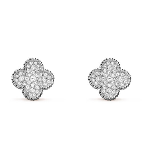 Van Cleef & Arpels/梵克雅寶 經典MagicAlhambra系列 18K金白金滿鉆四葉草耳釘VCARN9ZR00