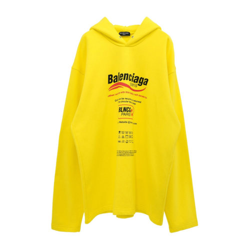 Balenciaga/巴黎世家 女士黃色棉質(zhì)經(jīng)典字母徽標(biāo)印花裝飾長(zhǎng)袖上衣衛(wèi)衣連帽衫運(yùn)動(dòng)衫套頭衫 661711-TKVF9-7175