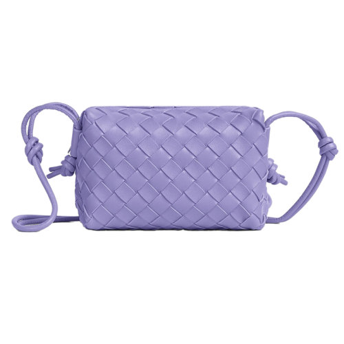 Bottega Veneta/葆蝶家 22新款 女士迷你紫色羔羊皮Intrecciato圖案拉鏈開合單肩斜挎相機(jī)包680254V1G114214