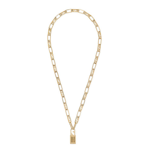 FENDI/芬迪  O’LOCK系列 金色金屬Fendi O'Lock鏤空圖案掛鎖吊墜項鏈8AH3106GXF161W