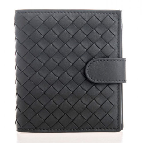 Bottega Veneta/葆蝶家 女士黑色羊皮編織按扣開合短款短款雙折卡夾卡包錢包女包 121059-V001N 多色可選