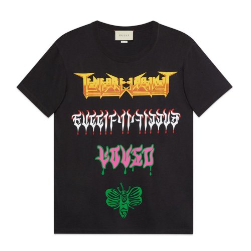 GUCCI/古馳  鹿晗同款 男裝 服裝 超大造型金屬風(fēng)Gucci印花時(shí)尚休閑 男士短袖T恤