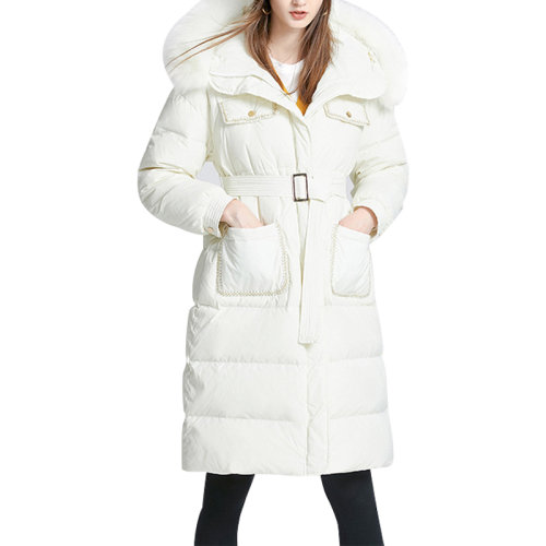 GeleiStory/GeleiStory 狐貍毛領厚款羽絨服女2022年冬季新款系帶收腰修身顯瘦中長款保暖面包服女士羽絨服