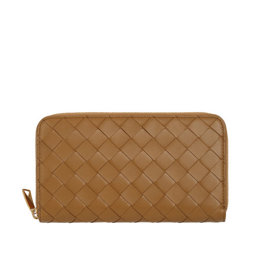 Bottega Veneta/葆蝶家 22春夏新款 女士焦糖色Intrecciato編織皮革拉鏈錢包608053VCPP29830