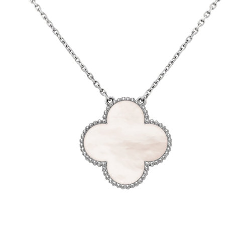 Van Cleef & Arpels/梵克雅寶 經典款MagicAlhambra?系列 18K金白金鑲嵌白珍珠貝母銀鏈四葉草項鏈 VCARN32200
