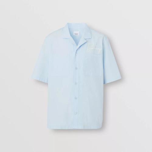  BURBERRY 22年秋冬 男士 刺繡徽標(biāo)棉質(zhì)短袖襯衫 80574771