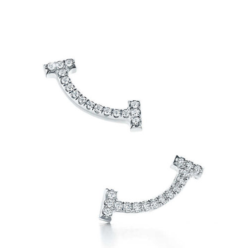 Tiffany & Co./蒂芙尼 經(jīng)典Tiffany T系列 18K金白金鑲嵌鉆石Smile微笑笑臉耳釘36667168