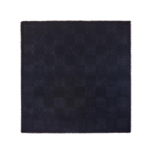 LOEWE/羅意威新款 女士深藍色羊絨混紡棋盤格方巾圍巾0010477800