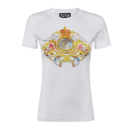 VERSACE JEANS/范思哲牛仔 女士純色棉質彩色徽標印花裝飾圓領短袖上衣T恤 B2HWA7KD-30457 多色可選
