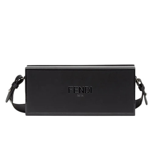 FENDI/芬迪 BOX 黑色小牛皮磁扣橫款長方形單肩斜挎盒子包7VA520AFB3F1Z35