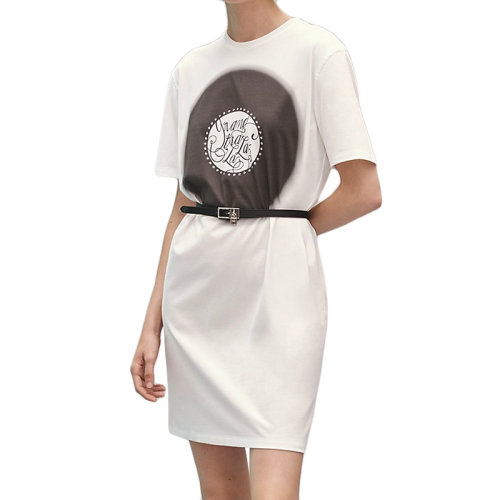 HERMES/愛馬仕 22年春夏新款 女士黑色/白色純棉Grand Traalala印花T恤連衣裙H2E4513DU0234