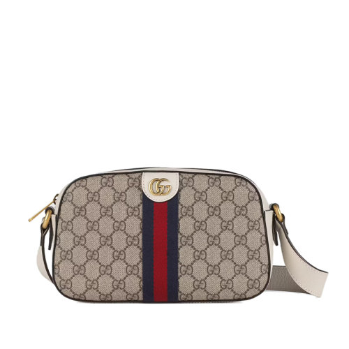 GUCCI/古馳 22春夏新款Ophidia系列 男女同款米色/烏木色帆布白色皮革滾邊金扣斜跨單肩相機(jī)包68106496IWT9794