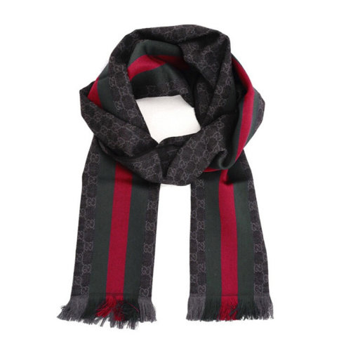 GUCCI/古馳 男女同款 中性時尚拼接雙G LOGO羊毛絲綢圍巾絲巾圍脖 147351-4G704-1166