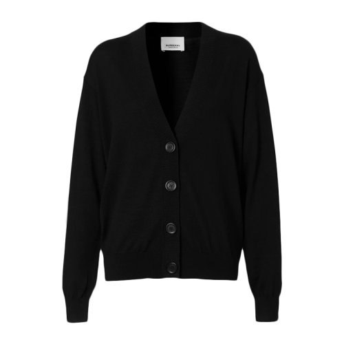 BURBERRY/博柏利 女裝 服裝 黑色羊毛V領系扣時尚休閑 女士針織衫毛衣 8024593