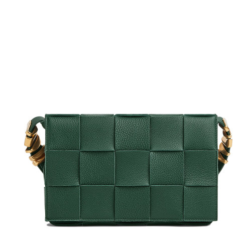Bottega Veneta/葆蝶家 CASSETTE系列 女士雨樹綠色小牛皮雙面Intreccio編織單肩斜挎豆腐包666870V17H13035