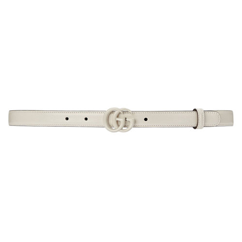 GUCCI/古馳 22年早春新款 情人節系列 女士白色皮革雙G扣窄版腰帶20毫米40941718YXV9022