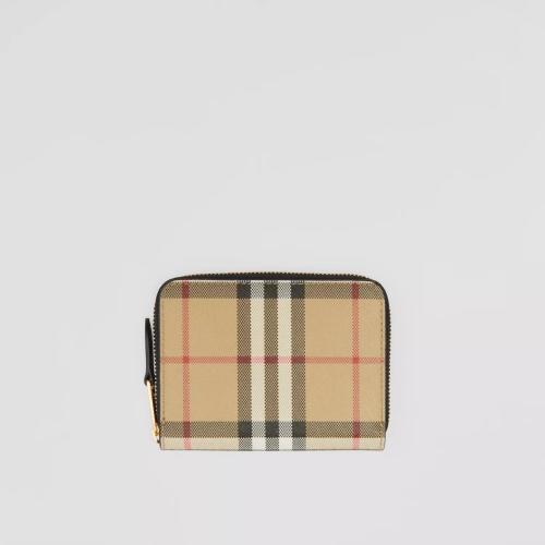  BURBERRY 22年秋冬 女士 Vintage 格紋拼皮革拉鏈錢夾 80580171