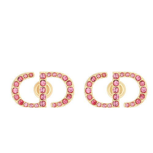 Dior/迪奧 22春夏新款PETIT CD系列 女士金色飾面金屬淡粉色透明水晶按扣耳釘 E1742PTCCY_D324